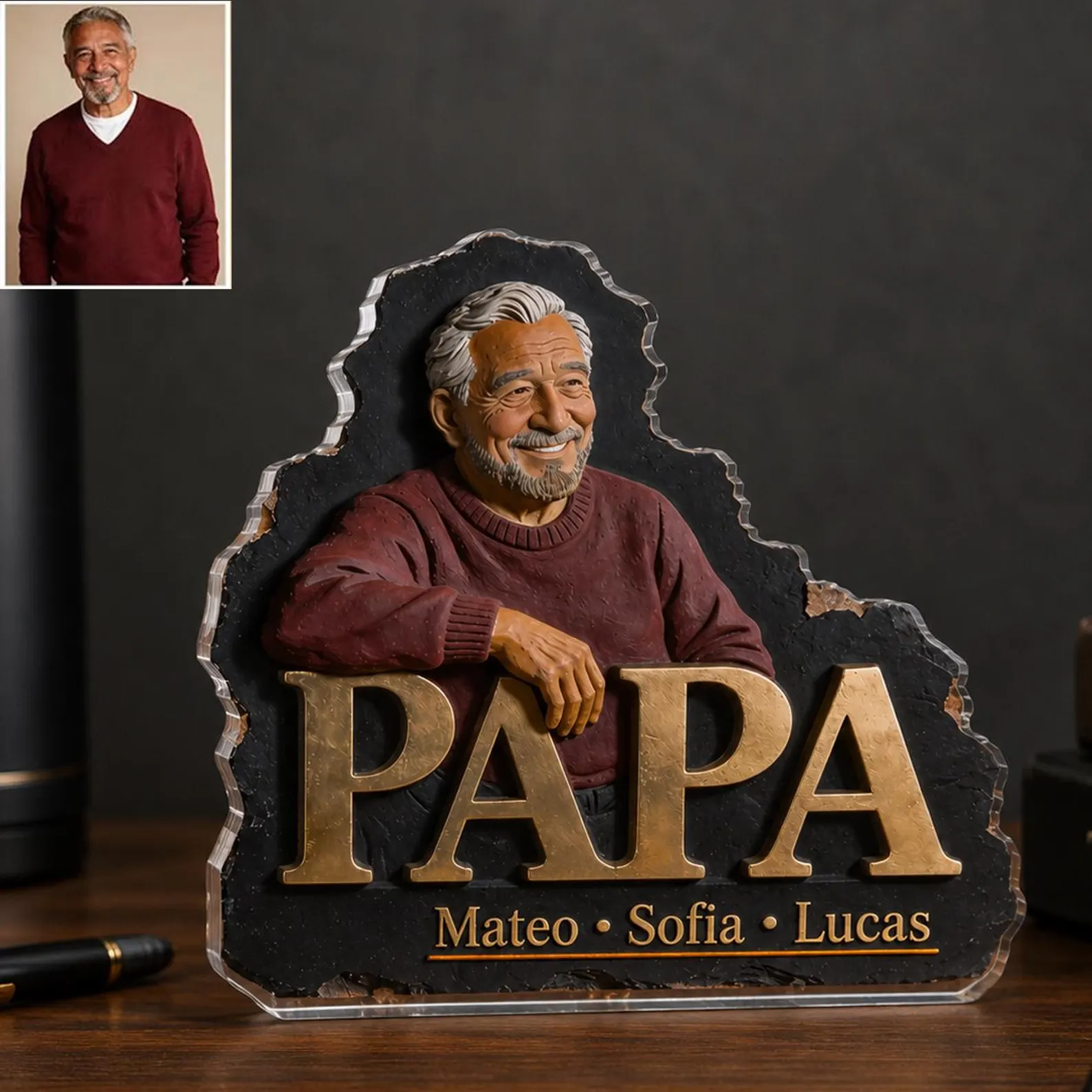 Mockup acrylic plaque PAPA - style win cho photo gift Father's Day