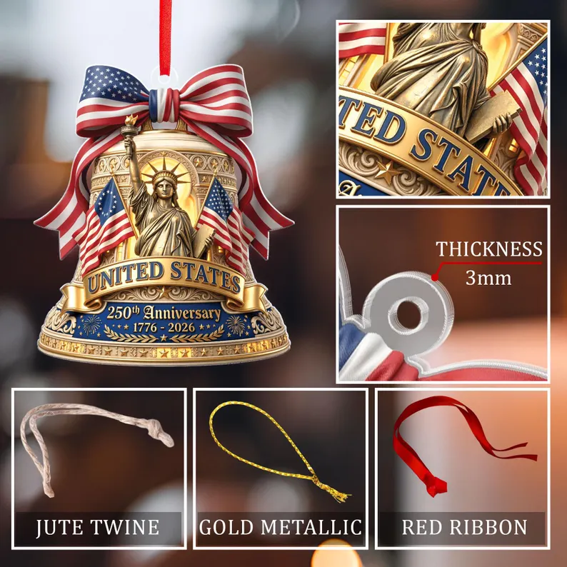 America 250 Ornament blue bow detail