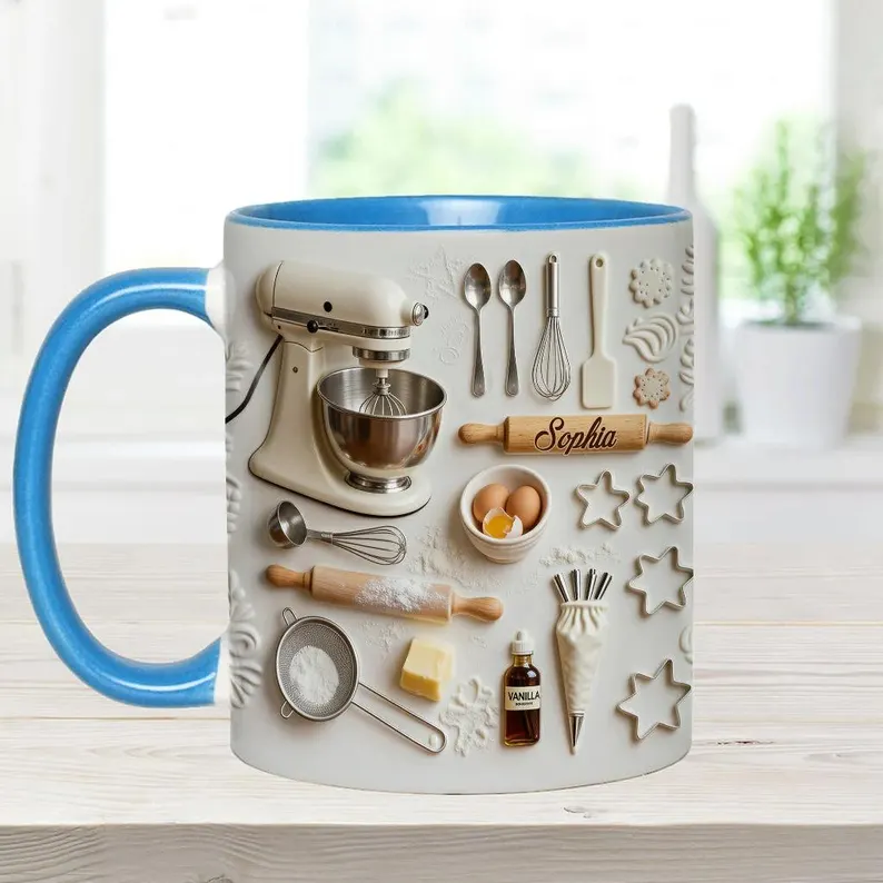 Baking Mug blue handle mockup