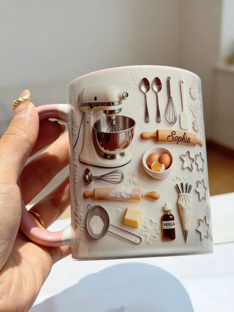 Baking Mug mockup chính — bakery items render 3D