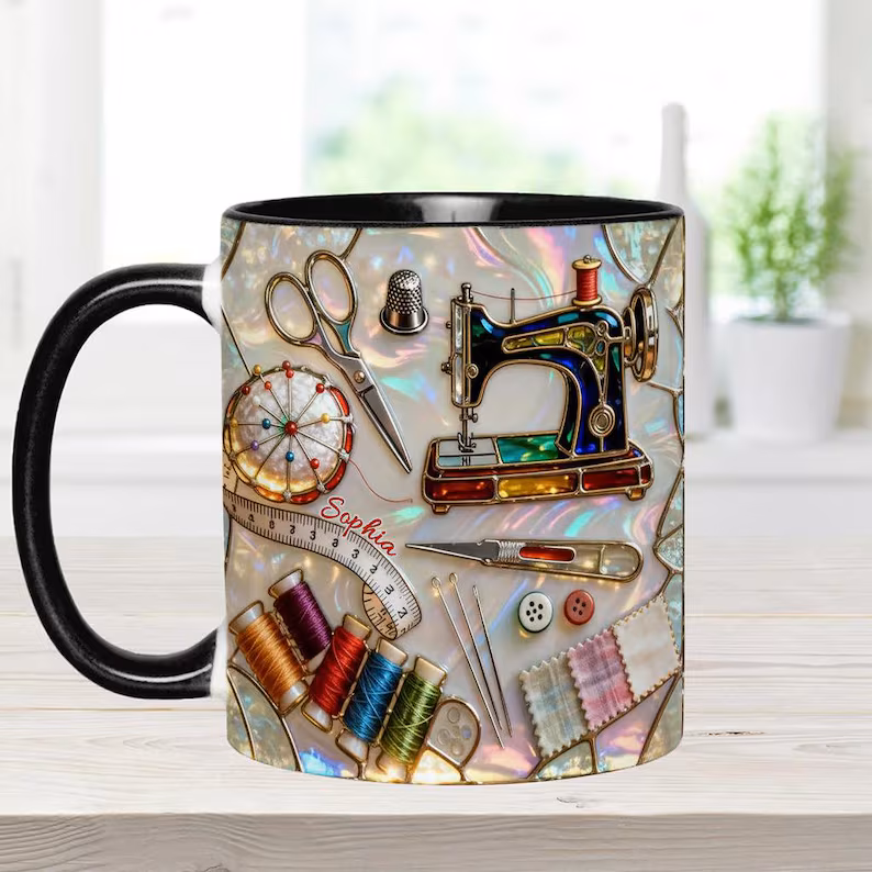 Sewing Mug black pearlescent — mockup AI 3D