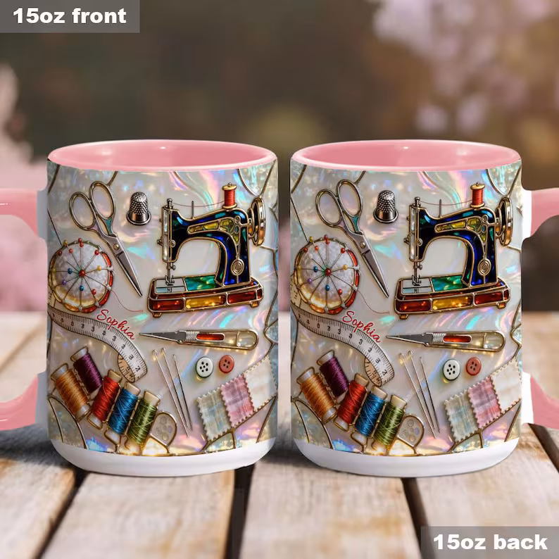 Sewing Mug 15oz pink — mockup AI 3D