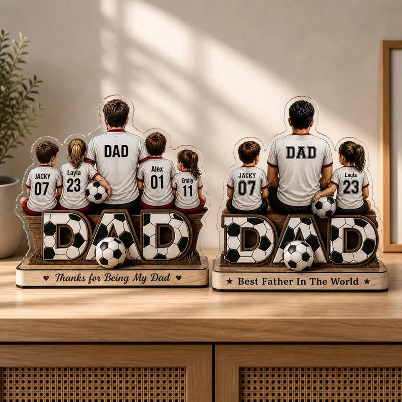 Soccer Dad mockup chính — 2 plaque side by side, jersey design